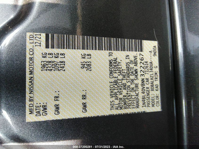 2022 NISSAN ALTIMA 2.5 SV - 1N4BL4DV8NN322267