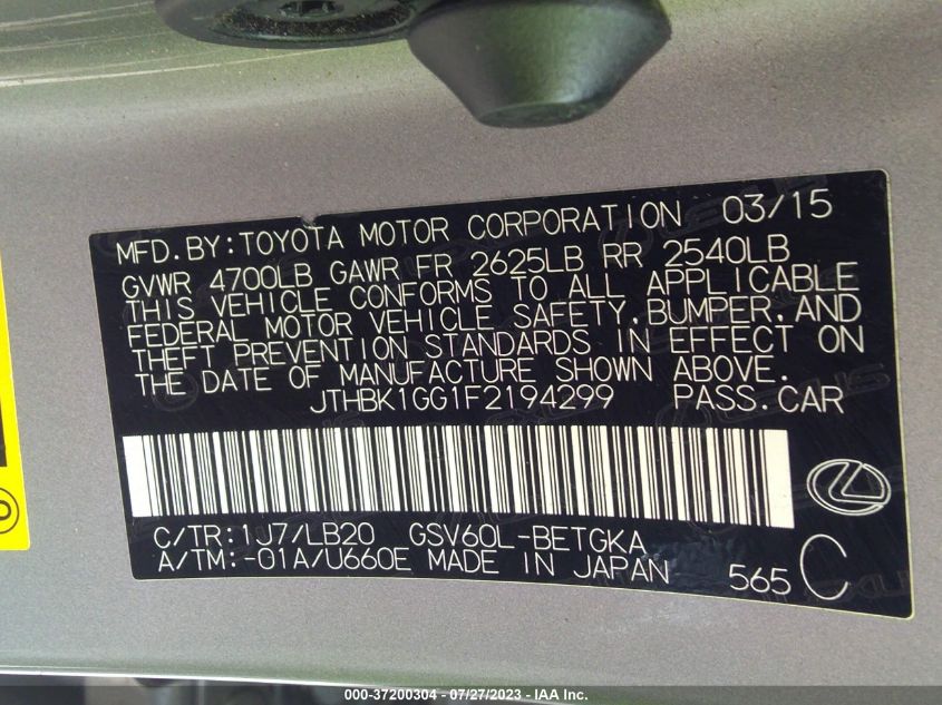 2015 LEXUS ES 350 - JTHBK1GG1F2194299