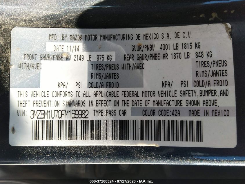 2015 MAZDA MAZDA3 I SPORT - 3MZBM1U70FM169982