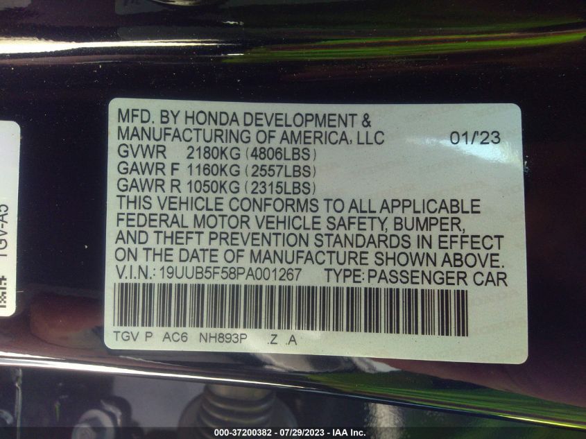 2023 ACURA TLX W/A-SPEC PACKAGE - 19UUB5F58PA001267