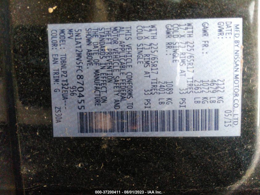 2015 NISSAN ROGUE SV/SL/S - 5N1AT2MV5FC870455