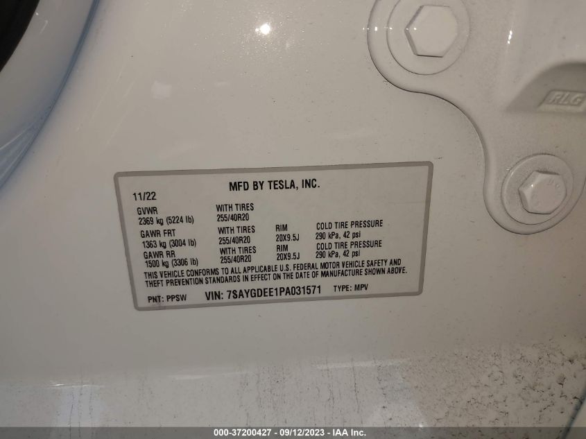 2023 TESLA MODEL Y LONG RANGE - 7SAYGDEE1PA031571