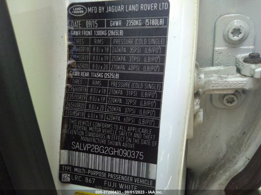 2016 LAND ROVER RANGE ROVER EVOQUE SE - SALVP2BG2GH090375