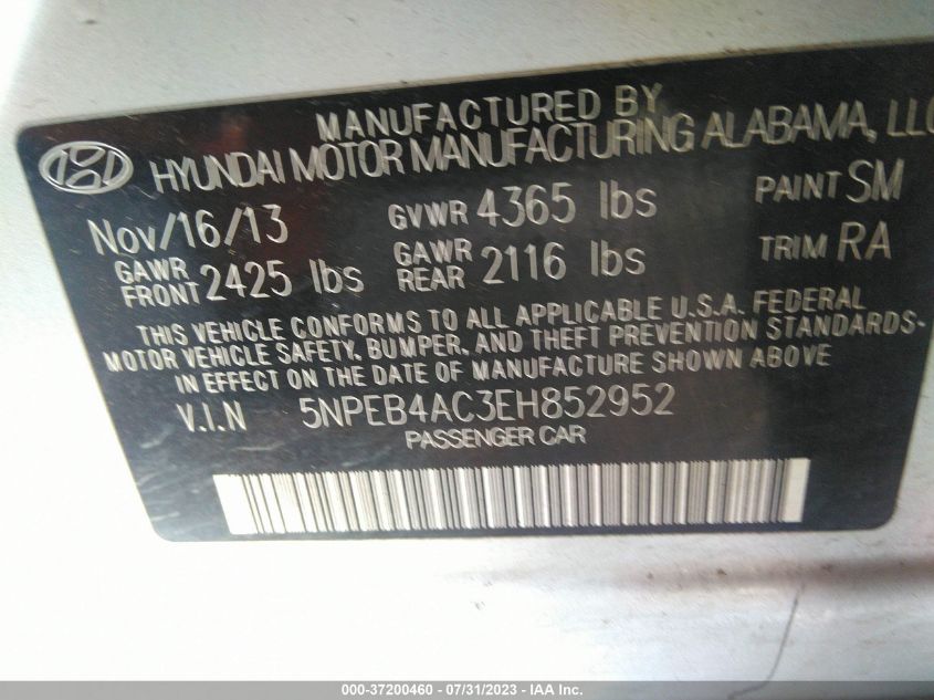 2014 HYUNDAI SONATA GLS - 5NPEB4AC3EH852952