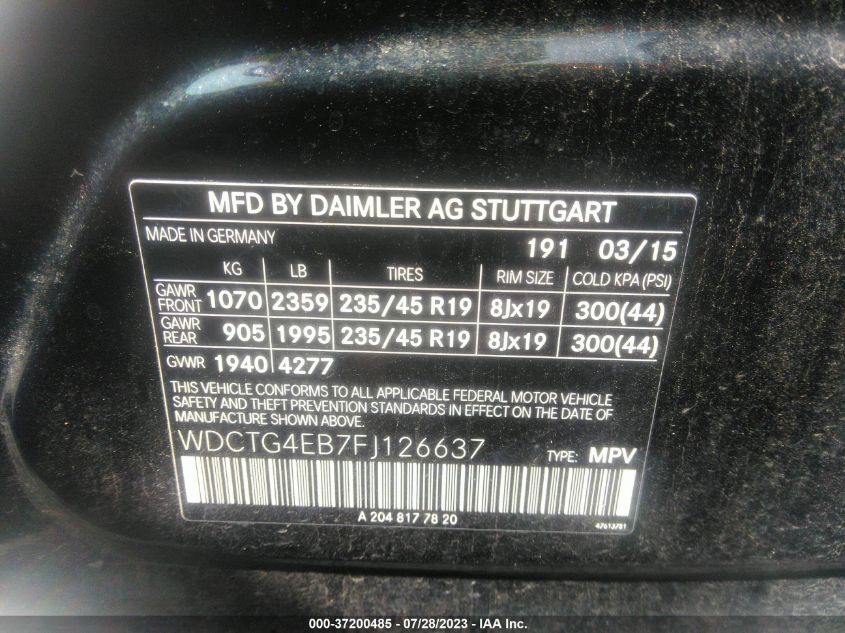 2015 MERCEDES-BENZ GLA-CLASS GLA 250 WDCTG4EB7FJ126637