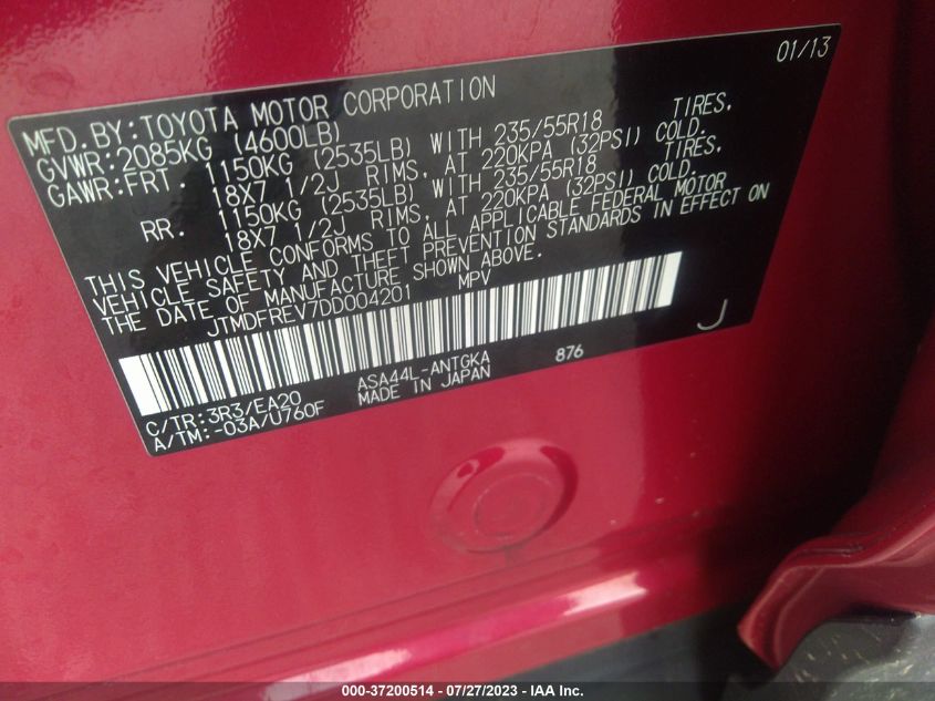 2013 TOYOTA RAV4 LIMITED - JTMDFREV7DD004201