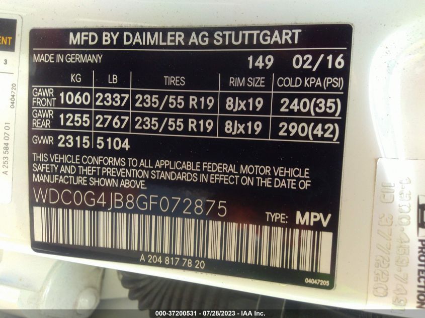 2016 MERCEDES-BENZ GLC GLC 300 - WDC0G4JB8GF072875