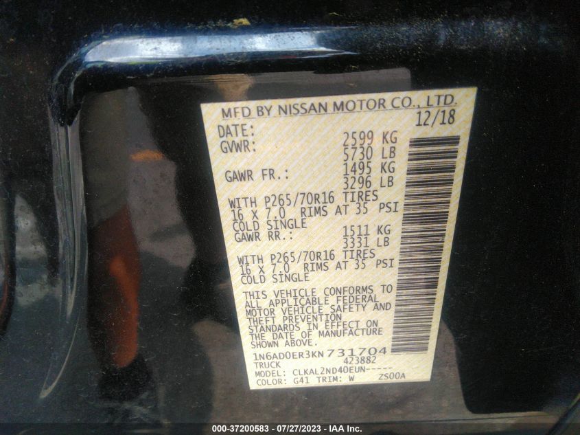 2019 NISSAN FRONTIER SV - 1N6AD0ER3KN731704