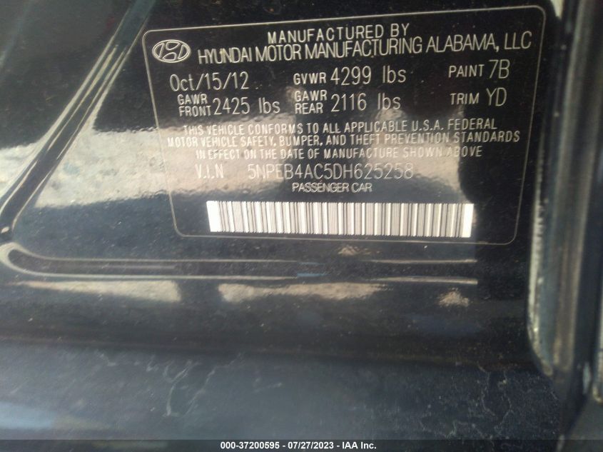 2013 HYUNDAI SONATA GLS PZEV - 5NPEB4AC5DH625258