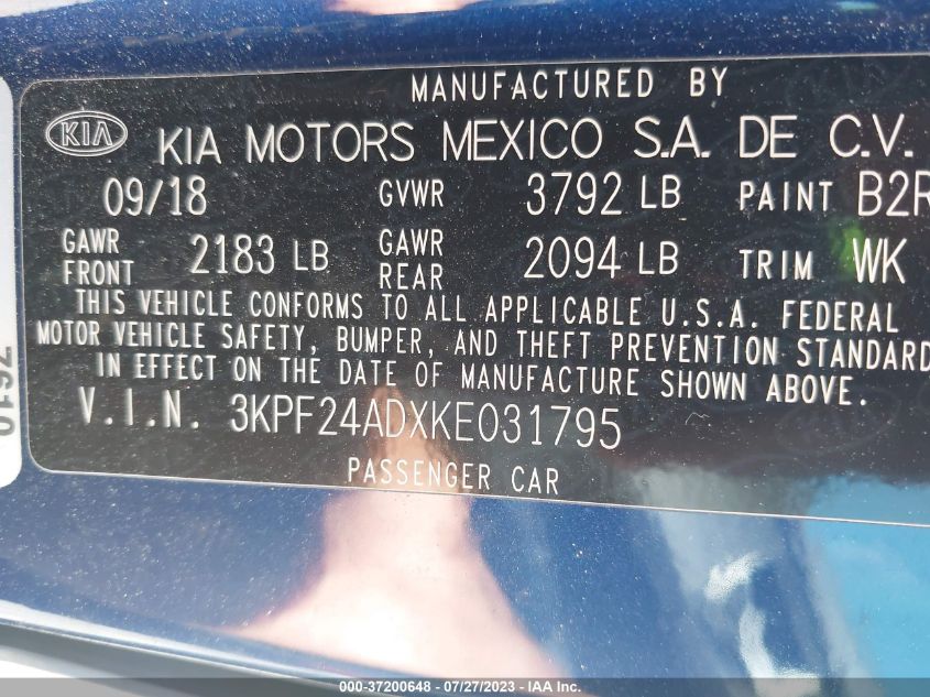 2019 KIA FORTE LXS - 3KPF24ADXKE031795