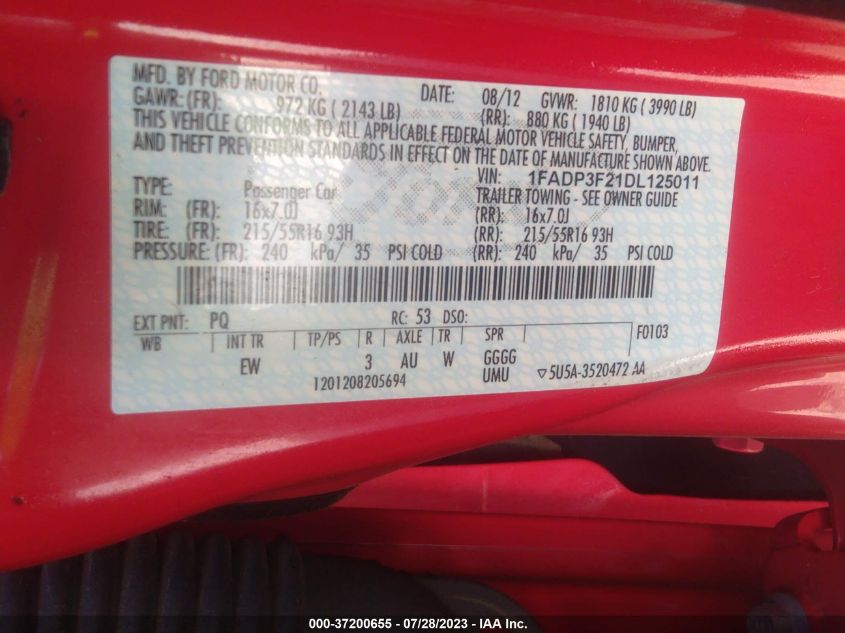 2013 FORD FOCUS SE - 1FADP3F21DL125011