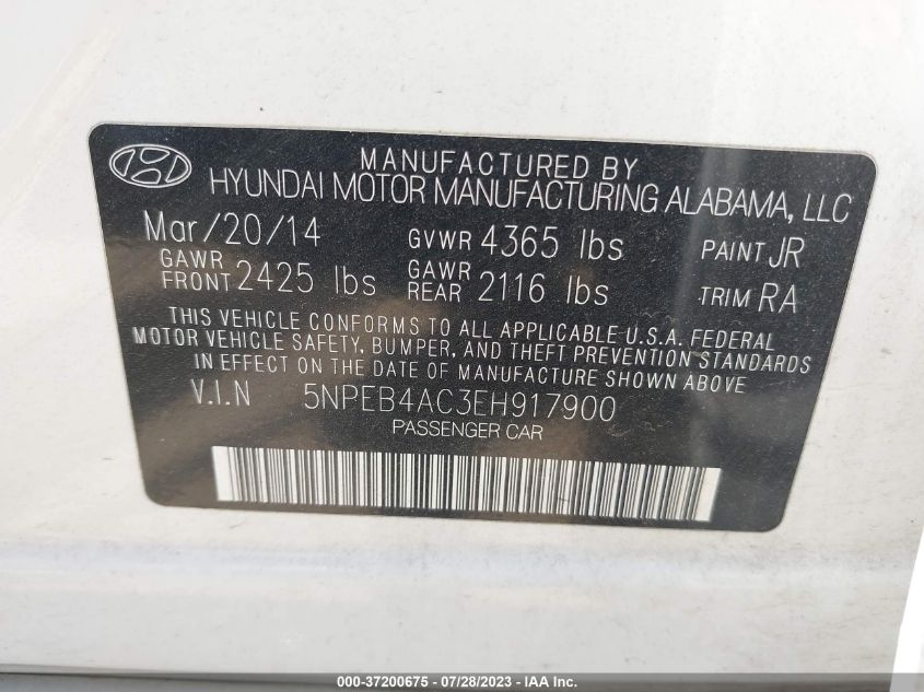 2014 HYUNDAI SONATA GLS - 5NPEB4AC3EH917900