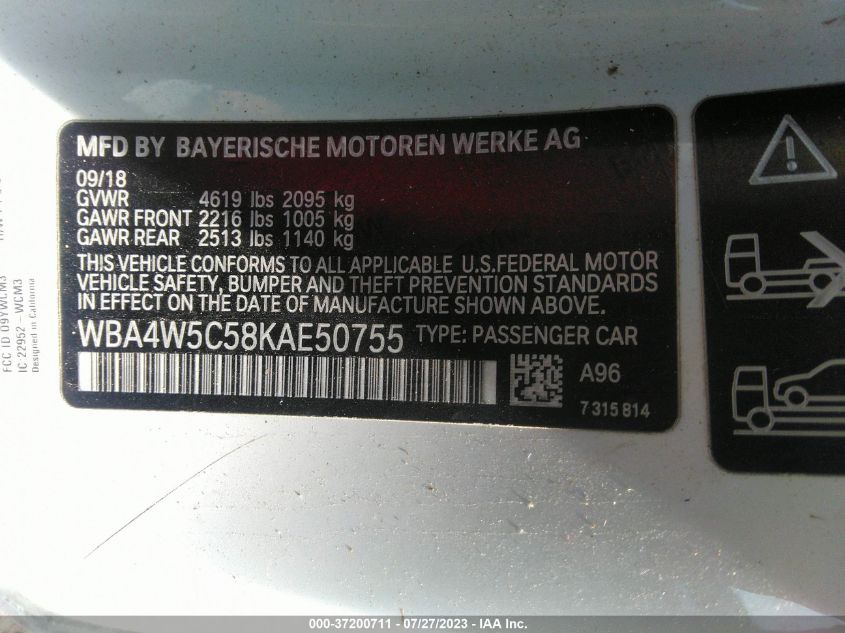 2019 BMW 430I XDRIVE WBA4W5C58KAE50755