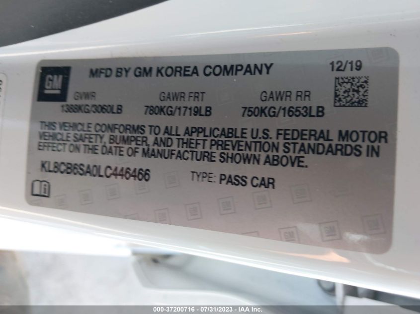 2020 CHEVROLET SPARK LS - KL8CB6SA0LC446466