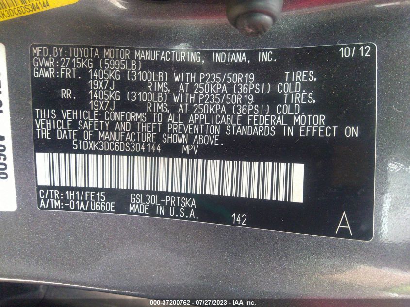 2013 TOYOTA SIENNA SE - 5TDXK3DC6DS304144