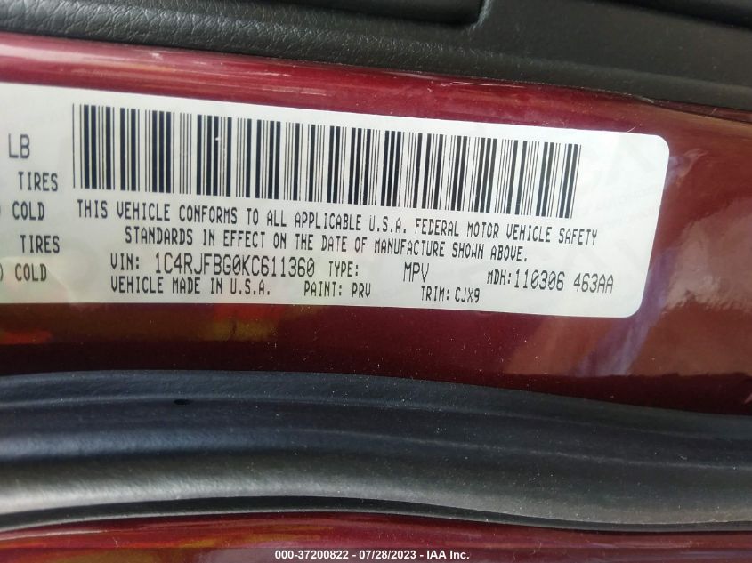 2019 JEEP GRAND CHEROKEE LIMITED - 1C4RJFBG0KC611360
