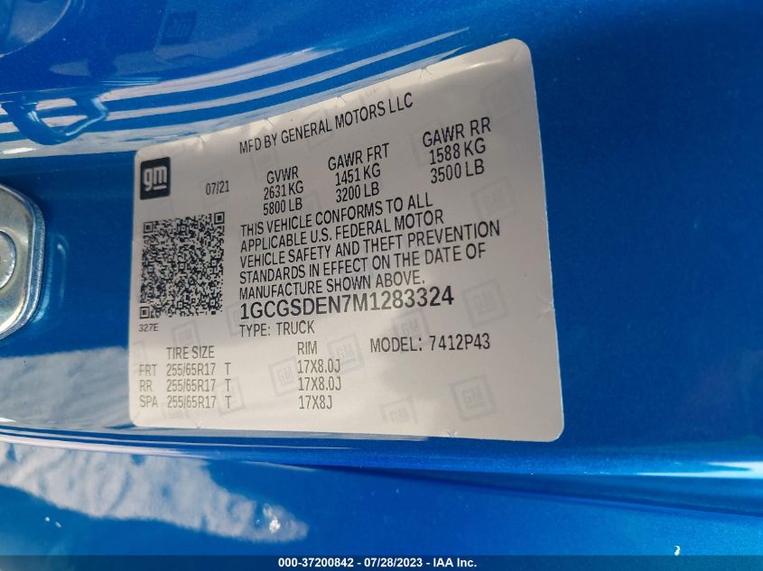 2021 CHEVROLET COLORADO 2WD Z71 - 1GCGSDEN7M1283324