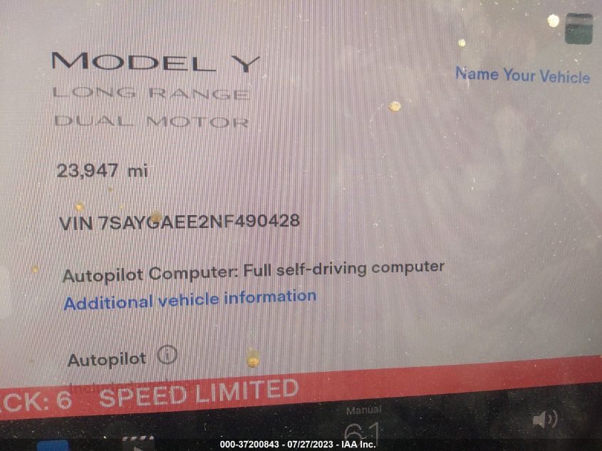 2022 TESLA MODEL Y LONG RANGE - 7SAYGAEE2NF490428
