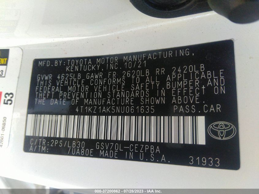 4T1KZ1AK5NU061635 Toyota Camry V6 9