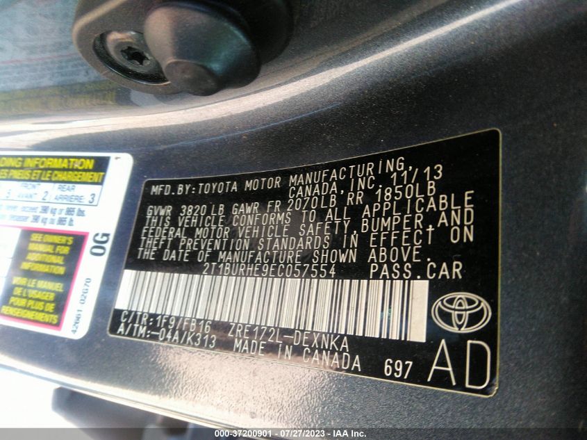 2014 TOYOTA COROLLA L/LE/S/S PLUS/LE PLUS - 2T1BURHE9EC057554