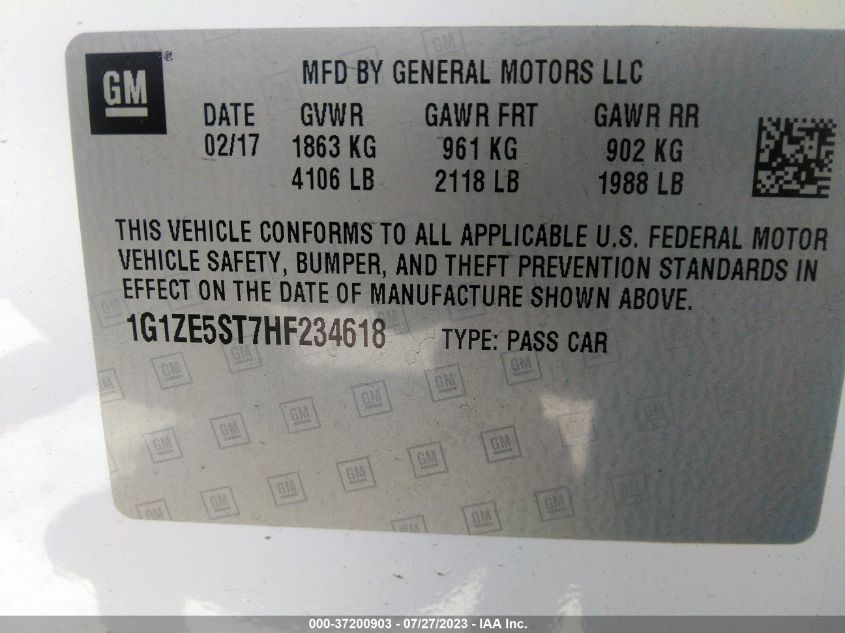 2017 CHEVROLET MALIBU LT - 1G1ZE5ST7HF234618