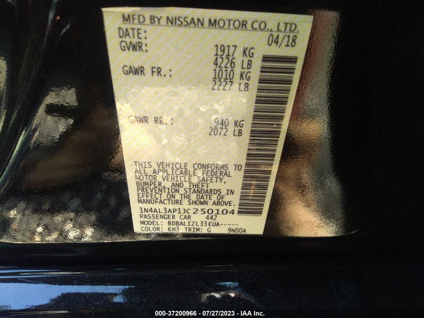 2018 NISSAN ALTIMA 2.5 SV - 1N4AL3AP1JC250104