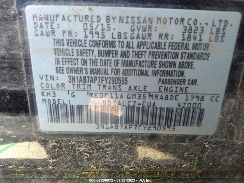 2015 NISSAN SENTRA S - 3N1AB7AP7FY290595