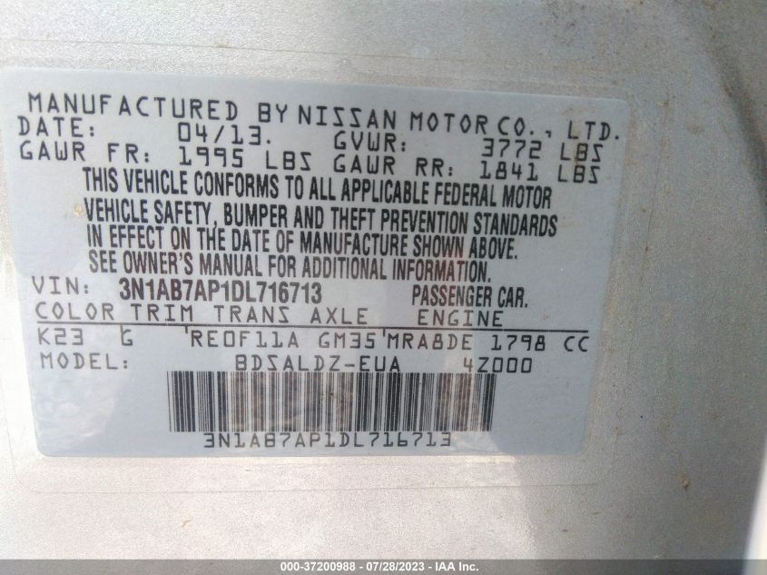 2013 NISSAN SENTRA S/SV/SR/SL - 3N1AB7AP1DL716713