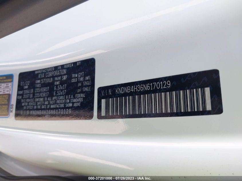 2022 KIA CARNIVAL LXS KNDNB4H36N6170129