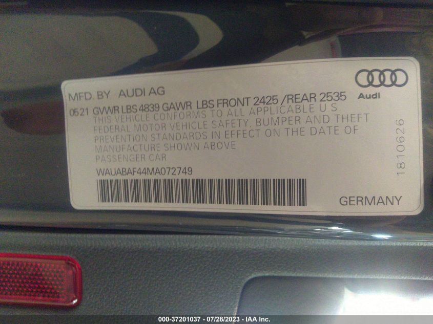 2021 AUDI A4 SEDAN PREMIUM - WAUABAF44MA072749