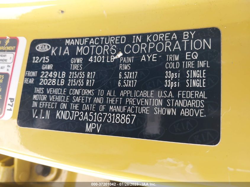 2016 KIA SOUL + - KNDJP3A51G7318867