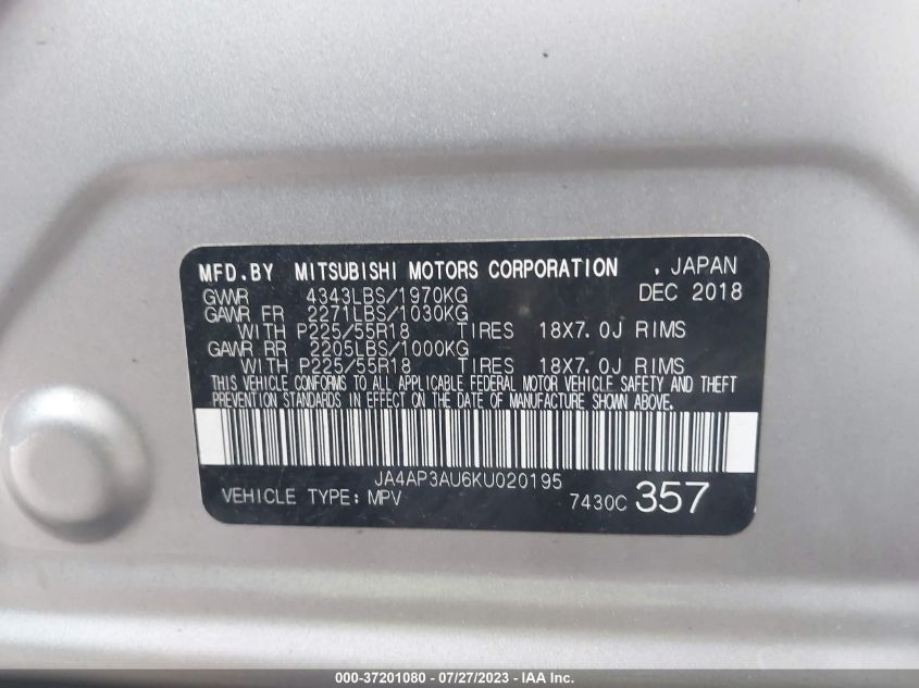 2019 MITSUBISHI OUTLANDER SPORT 2.0 - JA4AP3AU6KU020195