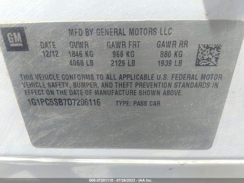 2013 CHEVROLET CRUZE 1LT - 1G1PC5SB7D7206116