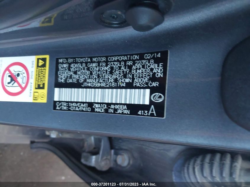 2014 LEXUS CT 200H HYBRID - JTHKD5BHXE2181194