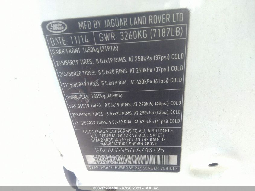 2015 LAND ROVER LR4 HSE - SALAG2V67FA746725
