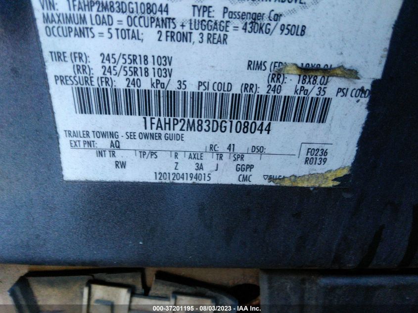 2013 FORD SEDAN POLICE INTERCEPTOR 1FAHP2M83DG108044