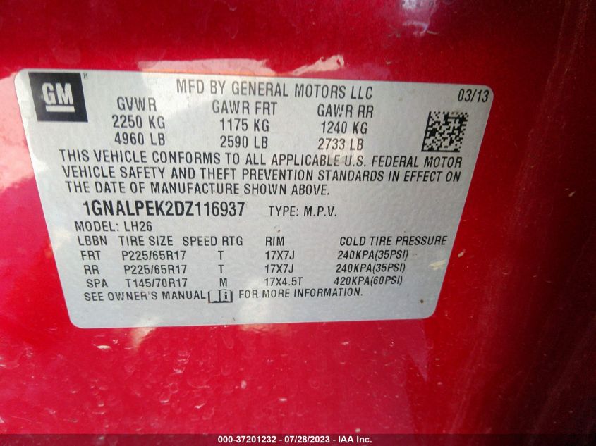 VIN 1GNALPEK2DZ116937 2013 CHEVROLET EQUINOX no.9