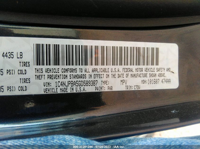 2016 JEEP PATRIOT SPORT - 1C4NJPBA5GD589387