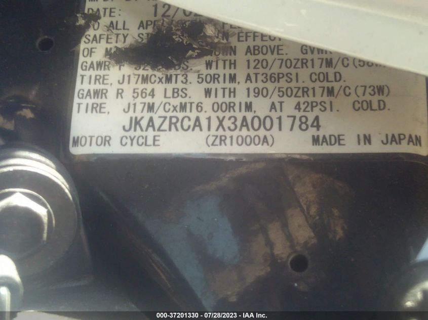 2003 KAWASAKI ZR1000 A1 - JKAZRCA1X3A001784