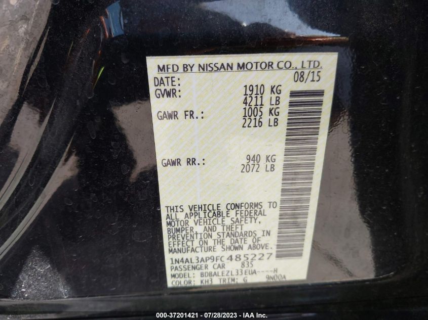 2015 NISSAN ALTIMA 2.5 S - 1N4AL3AP9FC485227