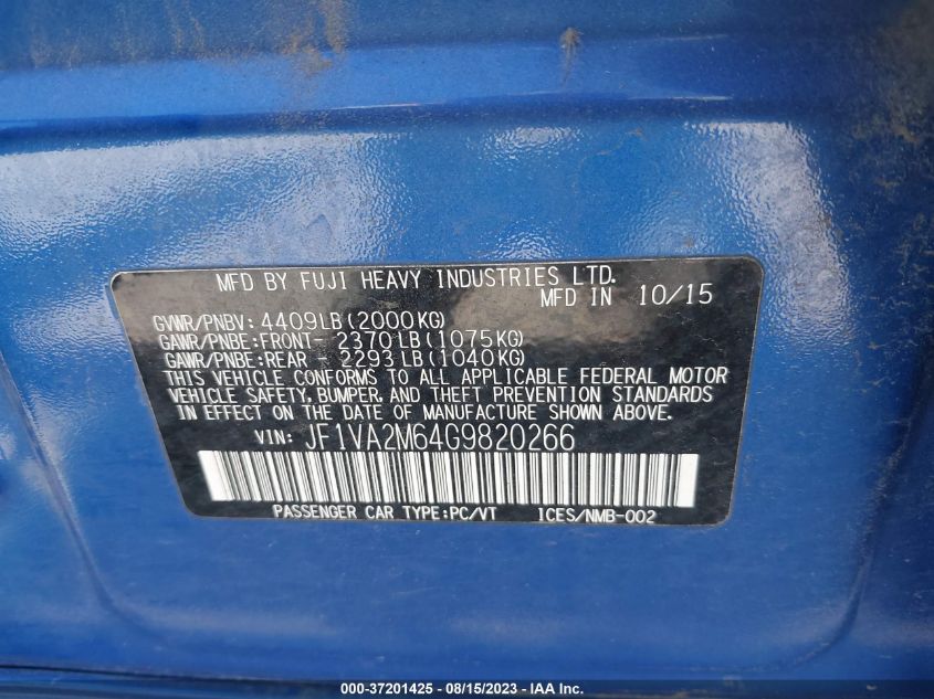 2016 SUBARU WRX STI - JF1VA2M64G9820266