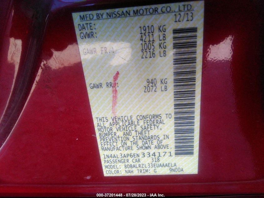 2014 NISSAN ALTIMA 2.5 S - 1N4AL3AP6EN334171