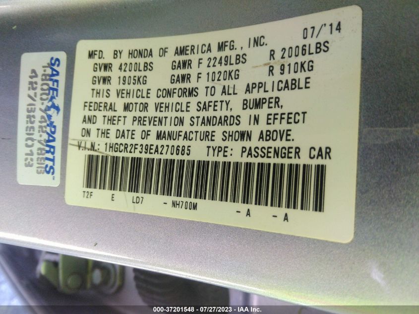 2014 HONDA ACCORD SEDAN LX - 1HGCR2F39EA270685