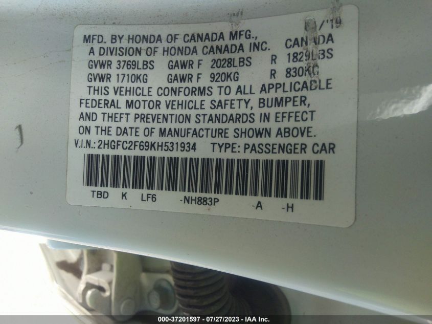 2019 HONDA CIVIC SEDAN LX - 2HGFC2F69KH531934