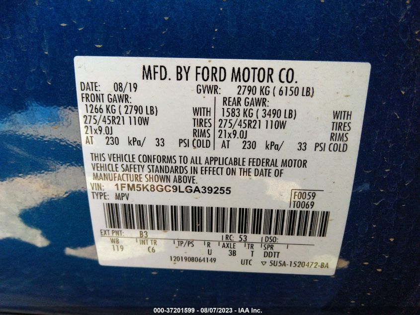 2020 FORD EXPLORER ST - 1FM5K8GC9LGA39255