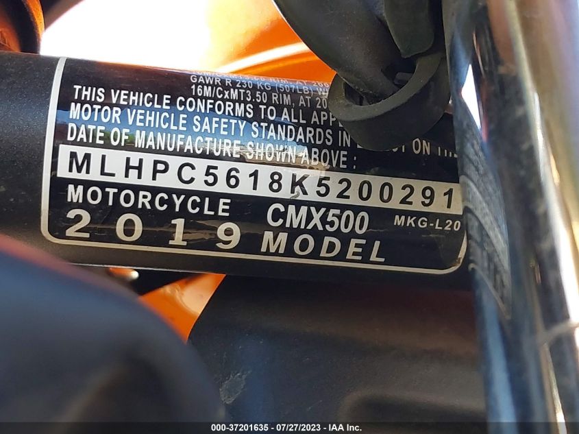 2019 HONDA CMX500 MLHPC5618K5200291