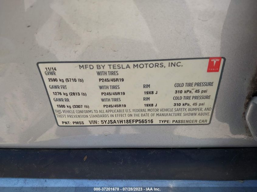 2014 TESLA MODEL S 60 KWH BATTERY/P85 - 5YJSA1H18EFP56516