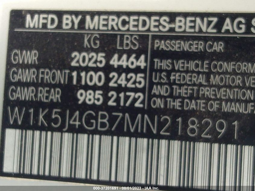 2021 MERCEDES-BENZ CLA CLA 250 - W1K5J4GB7MN218291