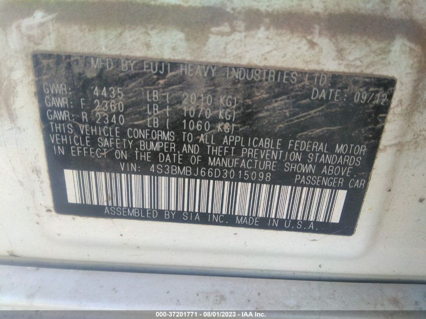 2013 SUBARU LEGACY 2.5I LIMITED - 4S3BMBJ66D3015098