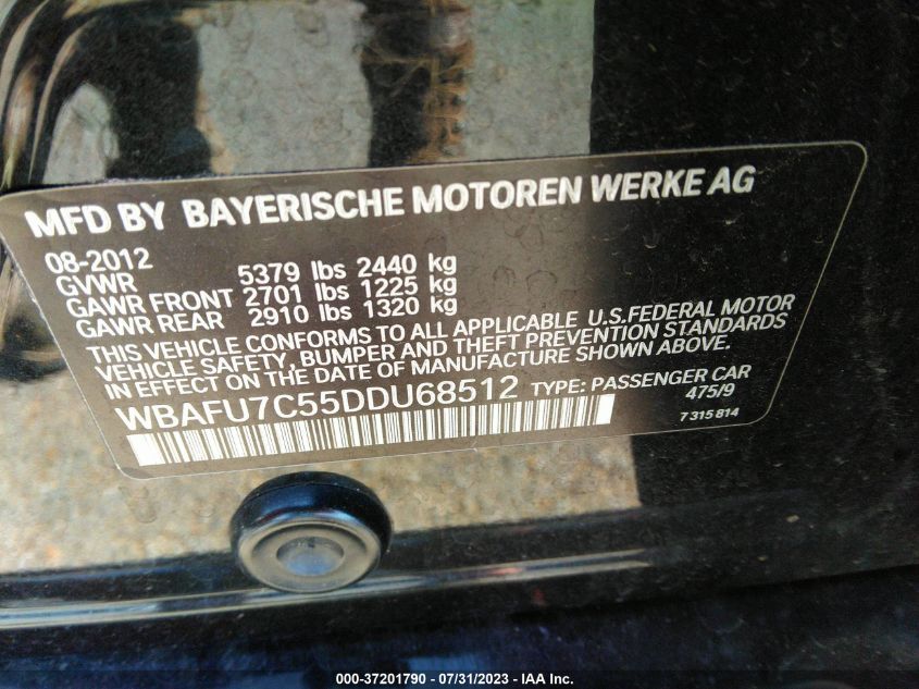 2013 BMW 5 SERIES 535I XDRIVE - WBAFU7C55DDU68512